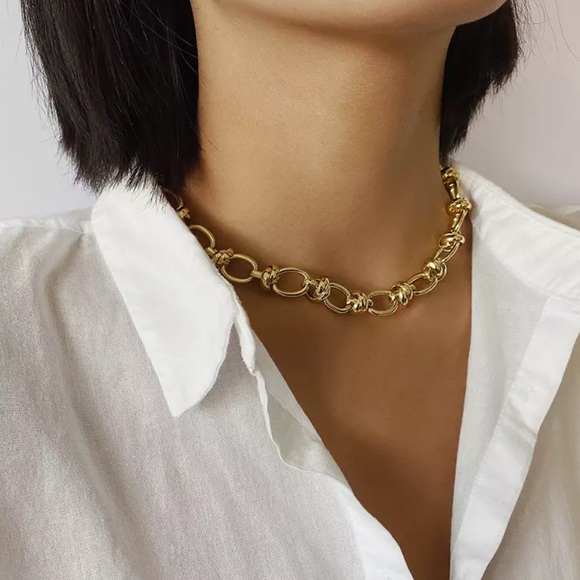 NEW 18K GOLD LAYERED THICK CHAIN CHOKER NECKLACE - Picture 2 of 10